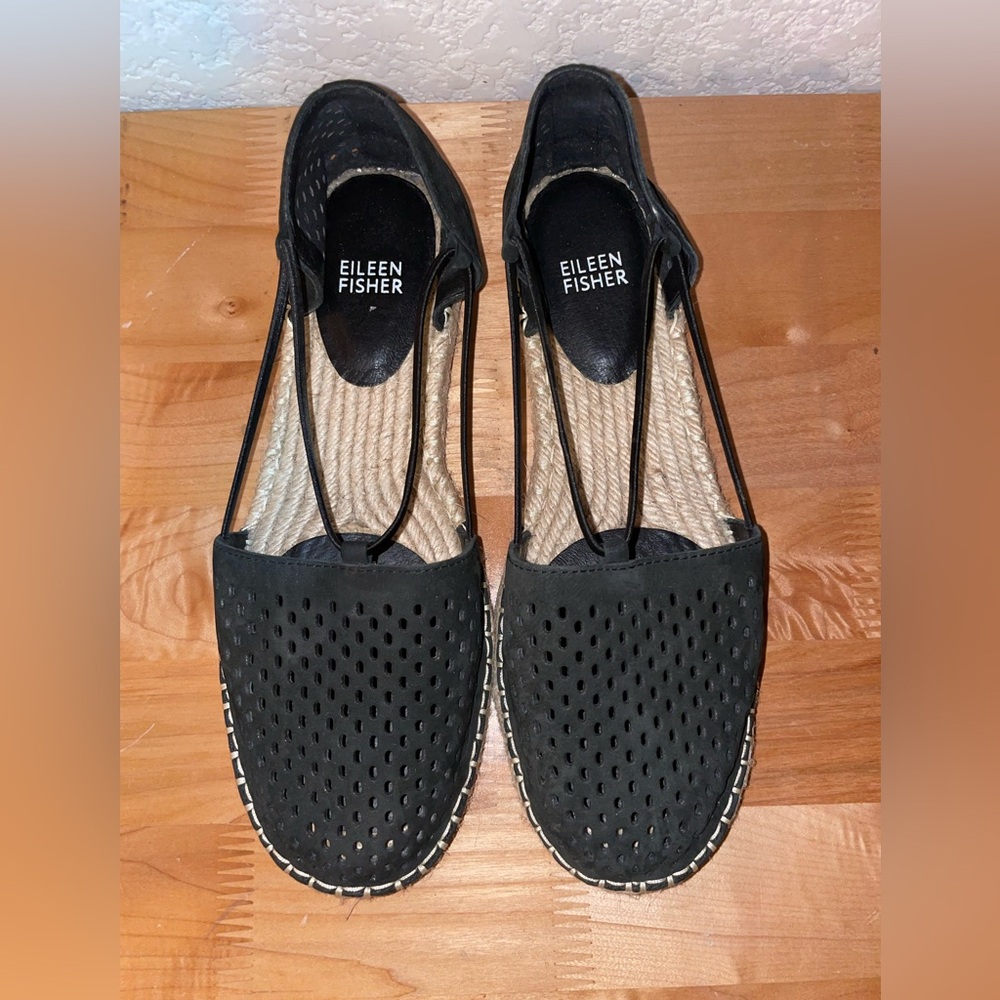 Eileen Fisher Women's Lee Espadrille Flats Black Suede Size 8.5